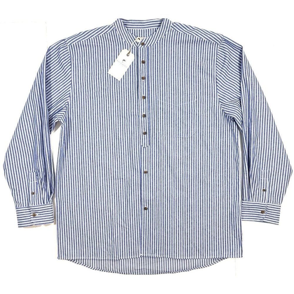 Lee Valley Ireland Shirt Mens Vintage Grandfather Collarless Sz XL Blue Striped